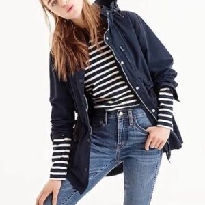 J.Crew | Perfect Lightweight Utility Raincoat Jacket Hooded Dark Navy Blue SP